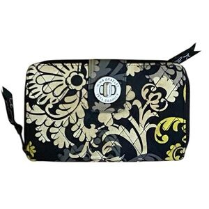 Vera Bradley Retired Baroque Floral Zip Around Accordion Wallet Black Gray